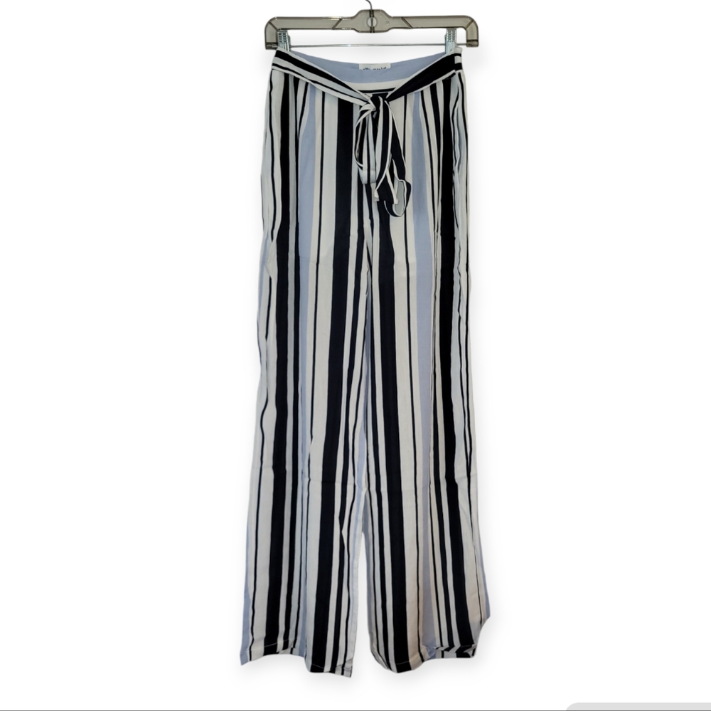 After Market Striped Wide Leg Tie Waist Pants